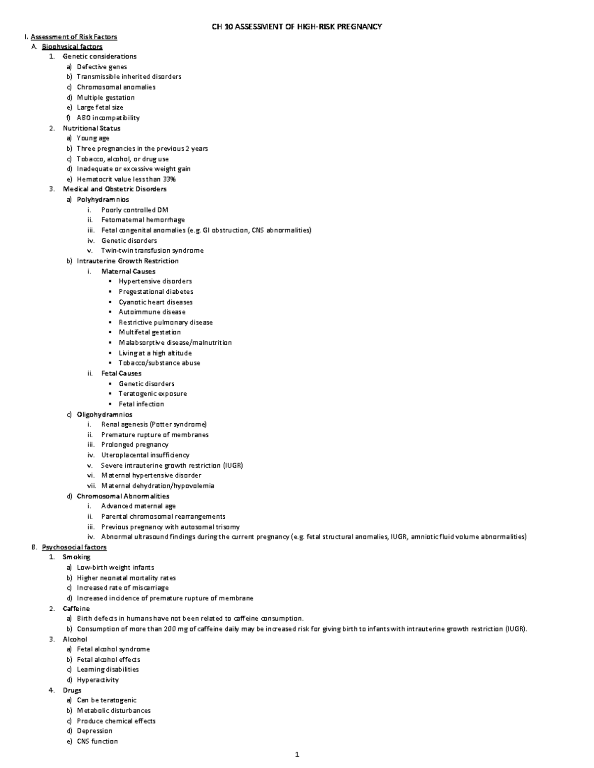 Assessment of Pregnancy Risk Factors and Antepartum Testing - Studocu