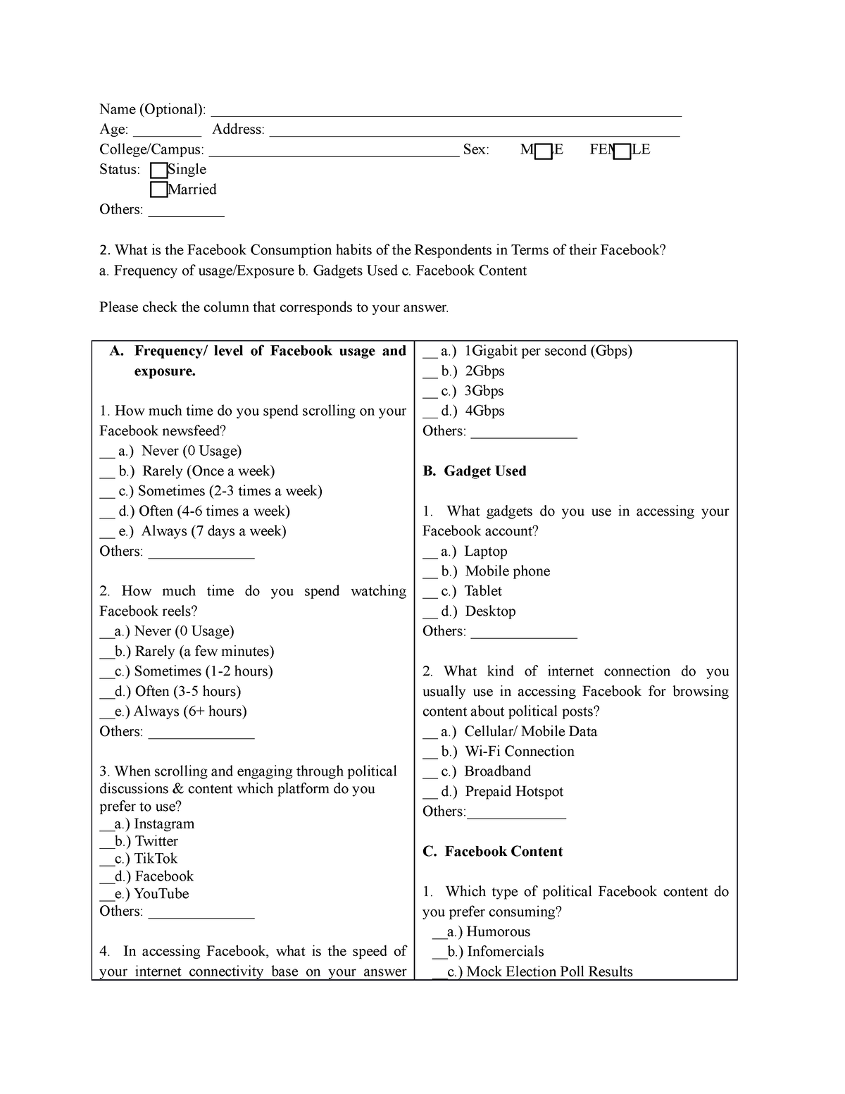 thesis survey questionnaire