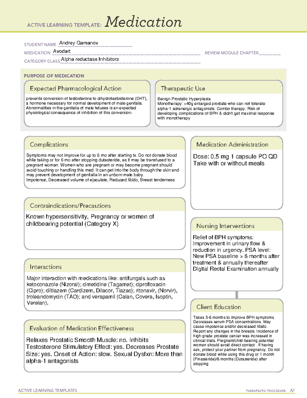 Avodart - medication - ####### ACTIVE LEARNING TEMPLATES THERAPEUTIC ...