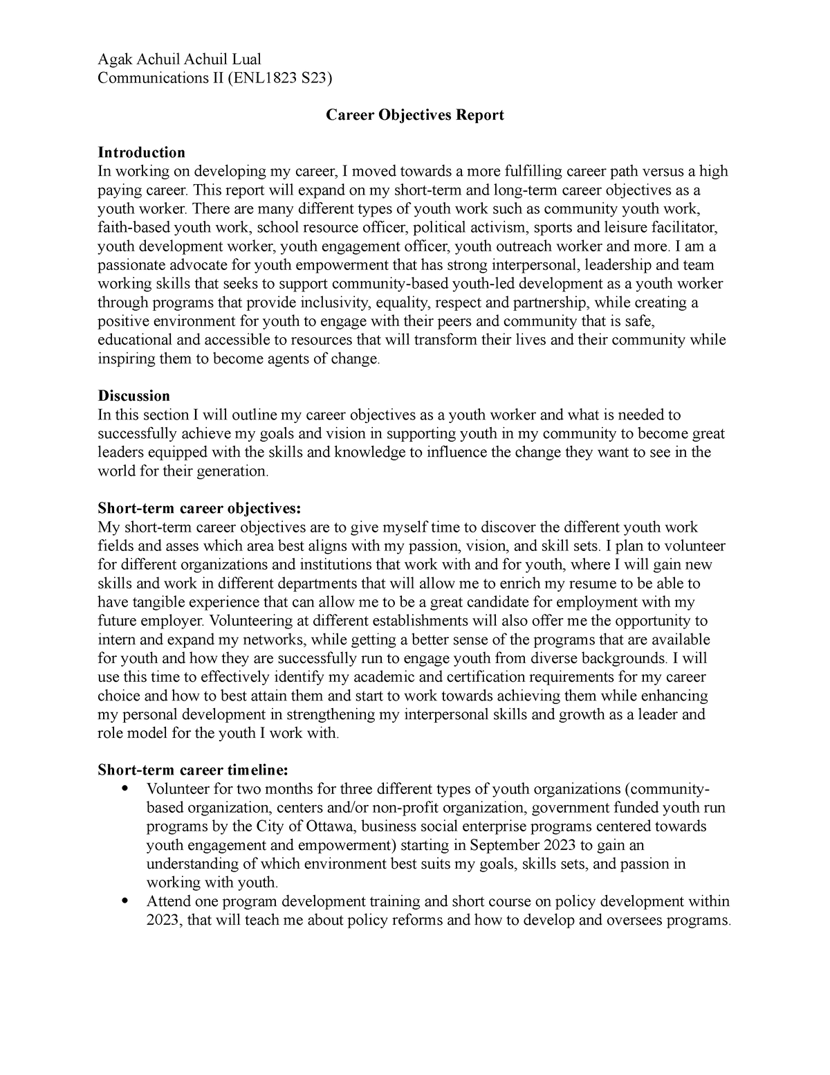 career-objectives-report-communications-ii-enl1823-s23-career