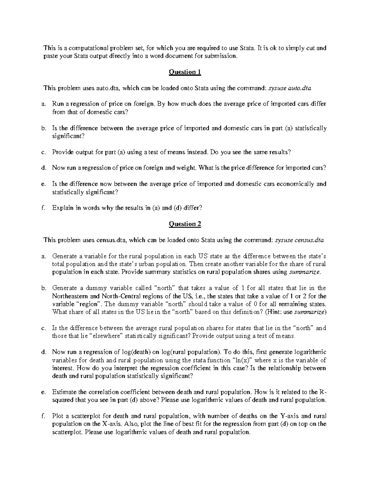 Problem Set 9 for art - This is a computational problem set, for which ...