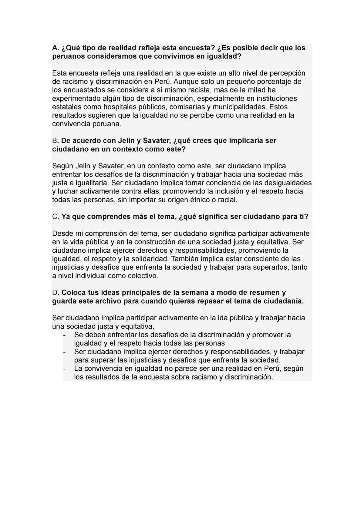 Semana 09 Tema 01 Tarea Racismo en el Perú A Qué tipo de realidad refleja esta encuesta