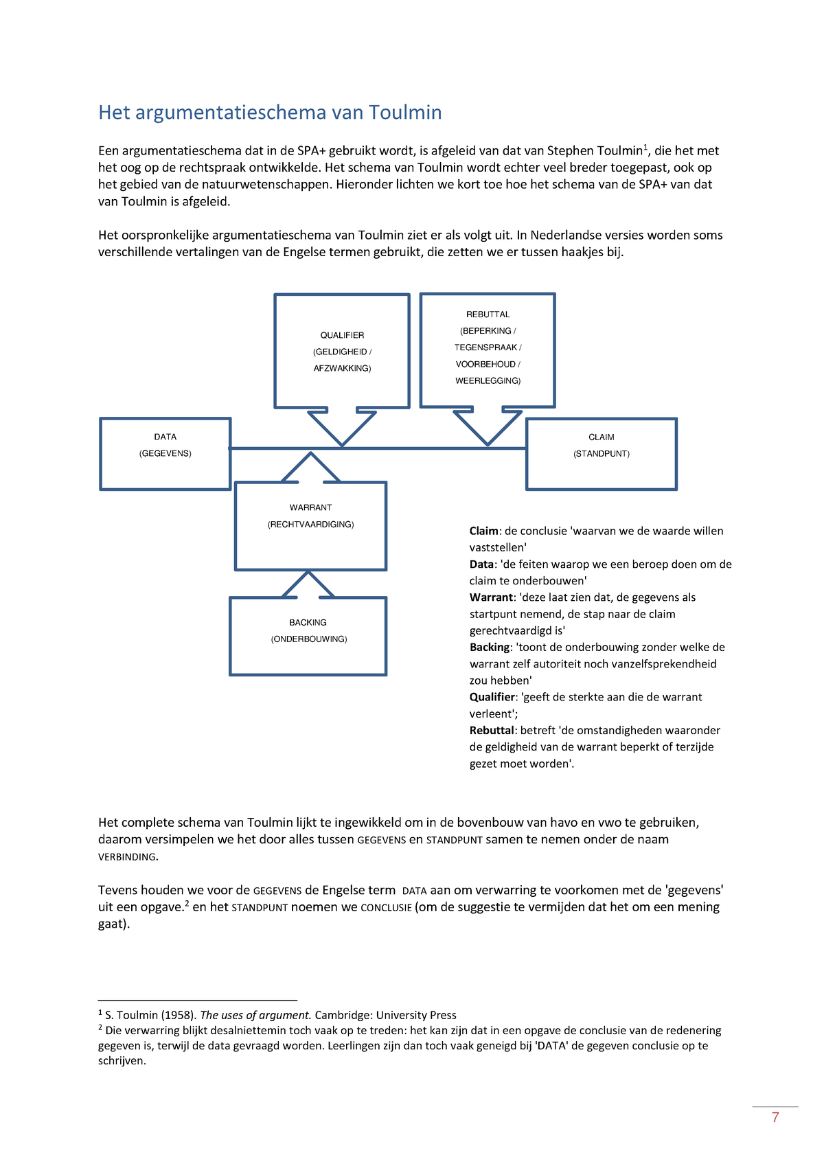 Argumentatieschema Toulmin - 7 Het Argumentatieschema Van Toulmin Een ...