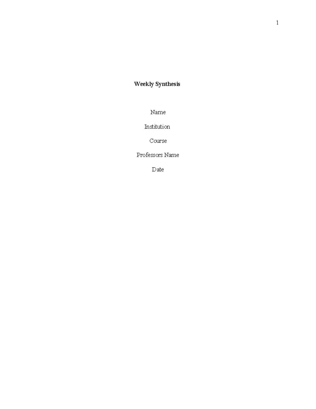 Weekly Synthesis - This are business related documents - 1 Weekly ...