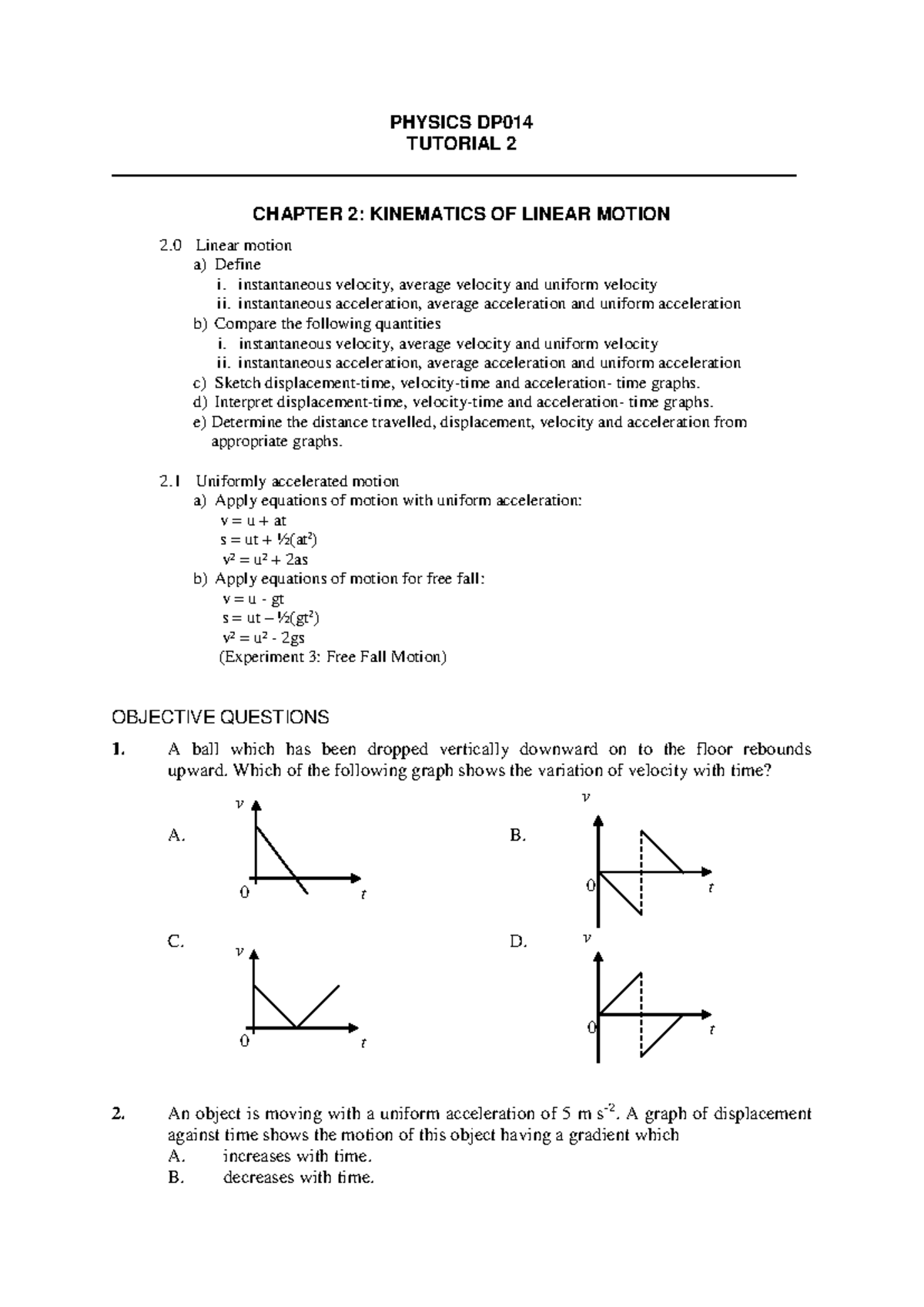 Topic 2 Sem 1 Q - question about physics - PHYSICS DP TUTORIAL 2 ...