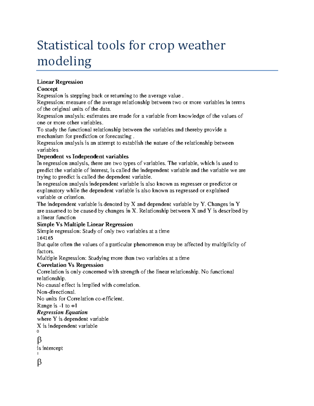 Statistical tools for crop weather modeling - Statistical tools for ...
