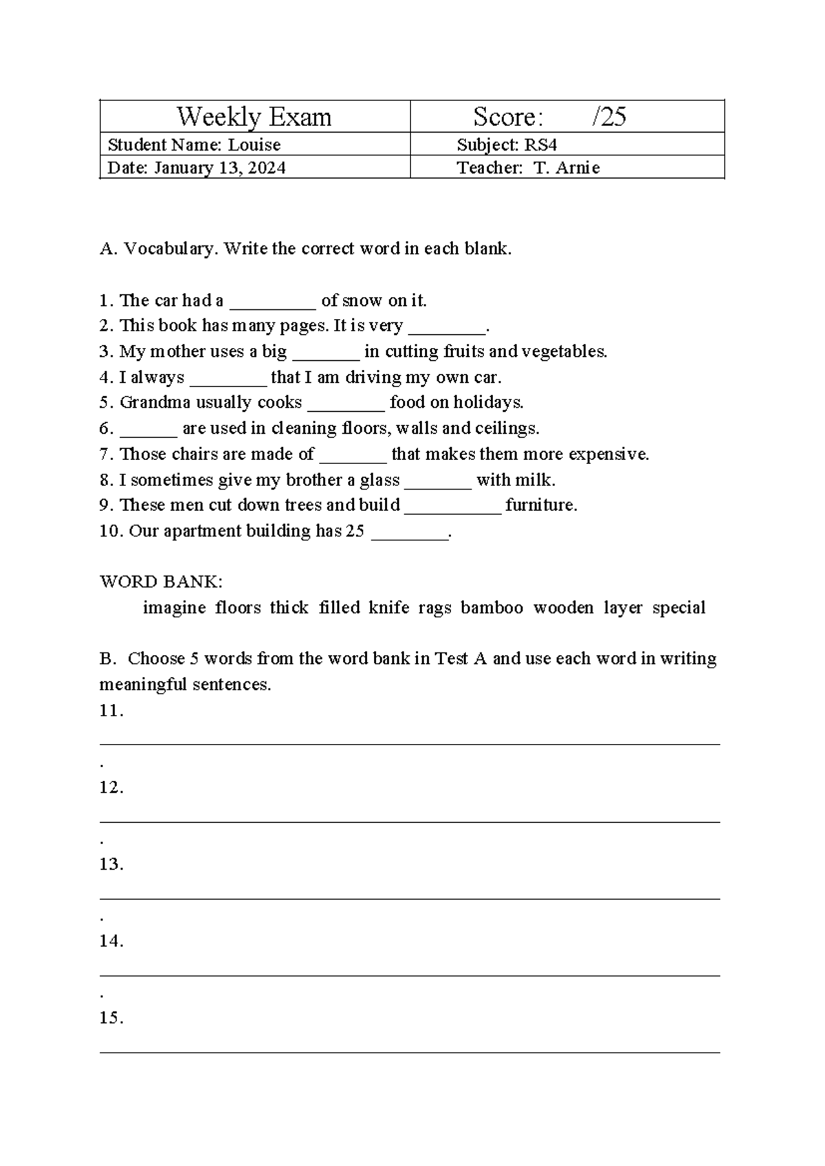 Weekly-test-sample 1 - test sample - Secondary Education - FEU - Studocu