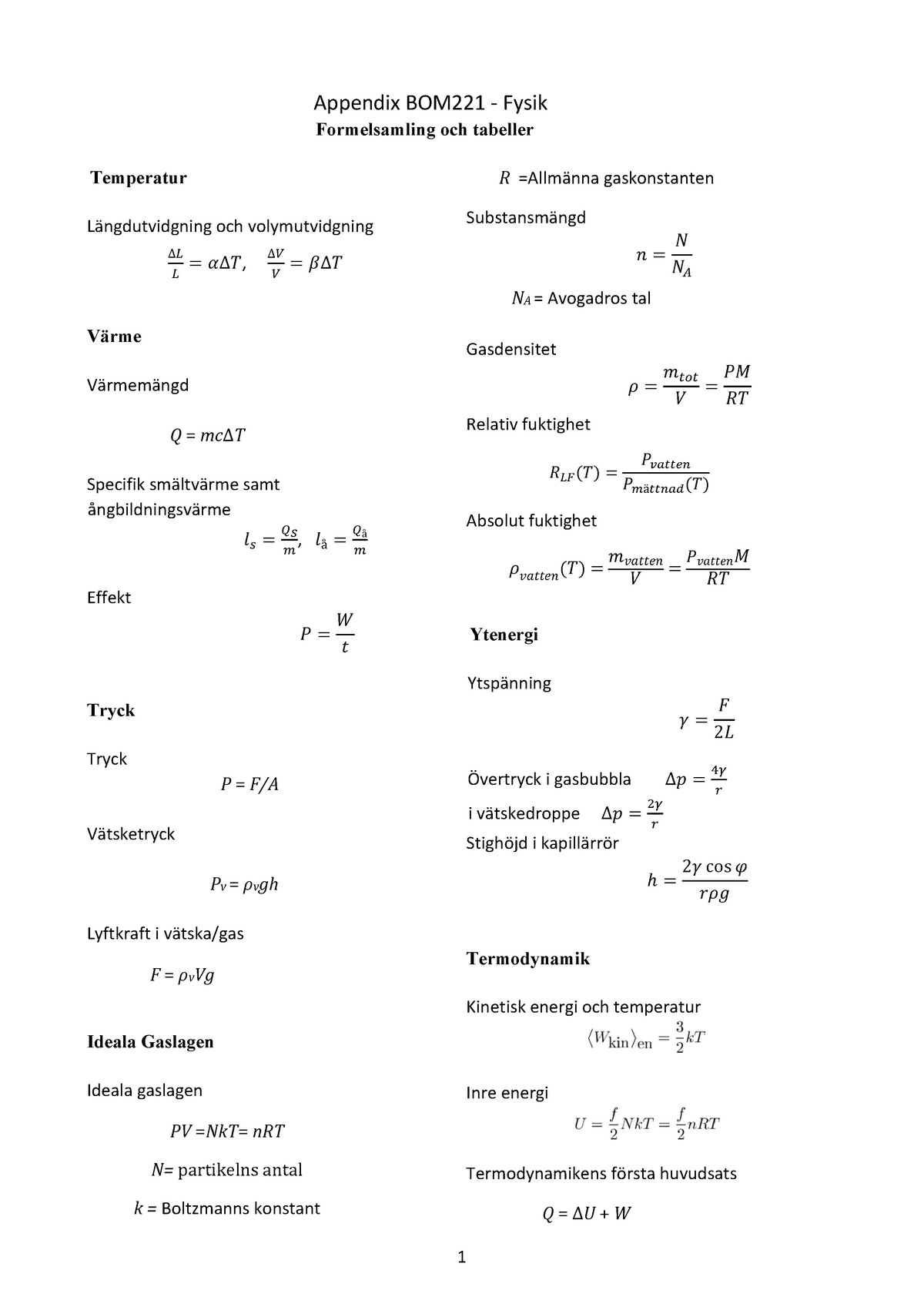 Formelsamling 2019 Fysik - Warning: TT: Undefined Function: 22 Appendix ...