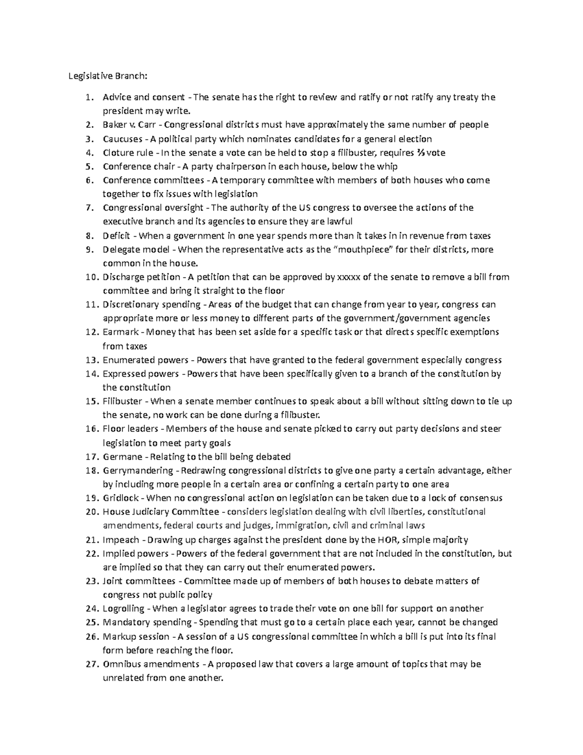 AP Gov Unit 2 Vocab Sdfghjkl Legislative Branch Advice And 