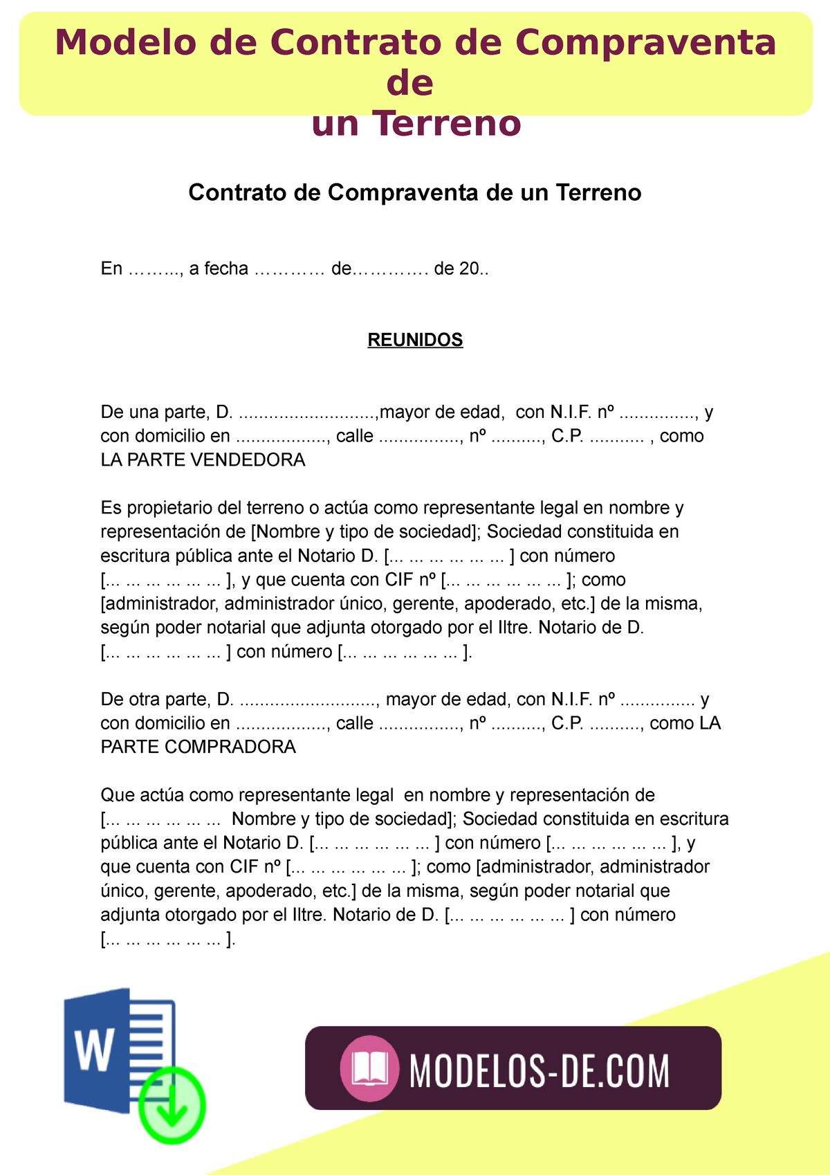 Modelo De Contrato De Compraventa De Un Terreno - Contrato De ...