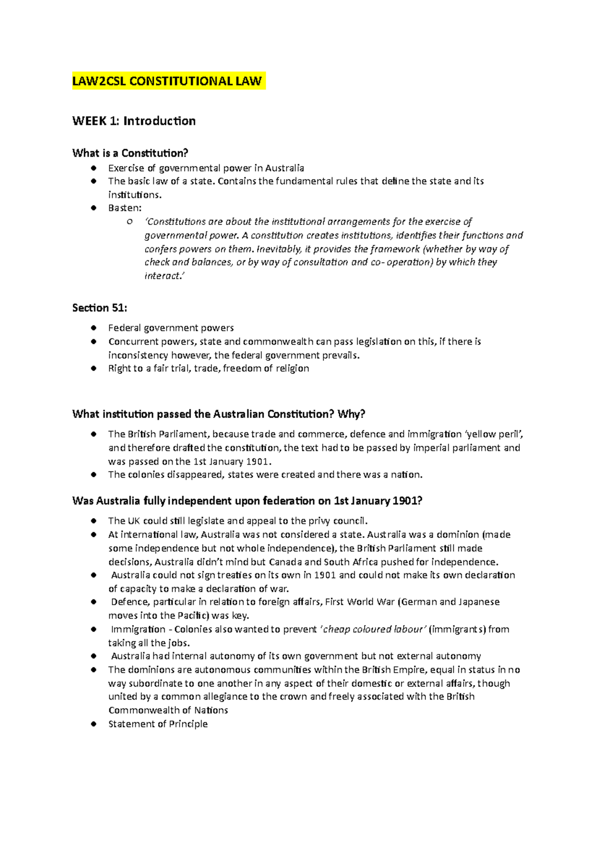 LAW2CSL Constitutional LAW Full Course Summaries - LAW2CSL ...