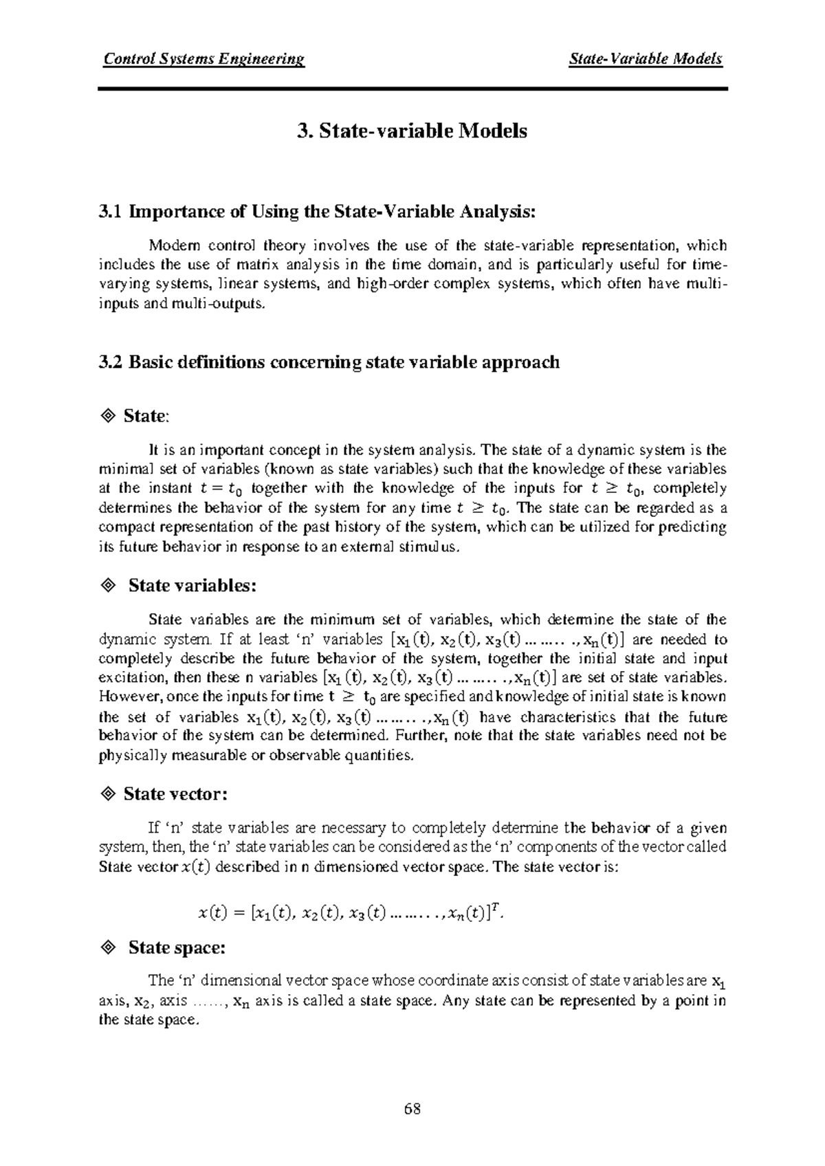 Control Sysyem 3-9 - 3. State-variable Models 3 Importance of Using the ...