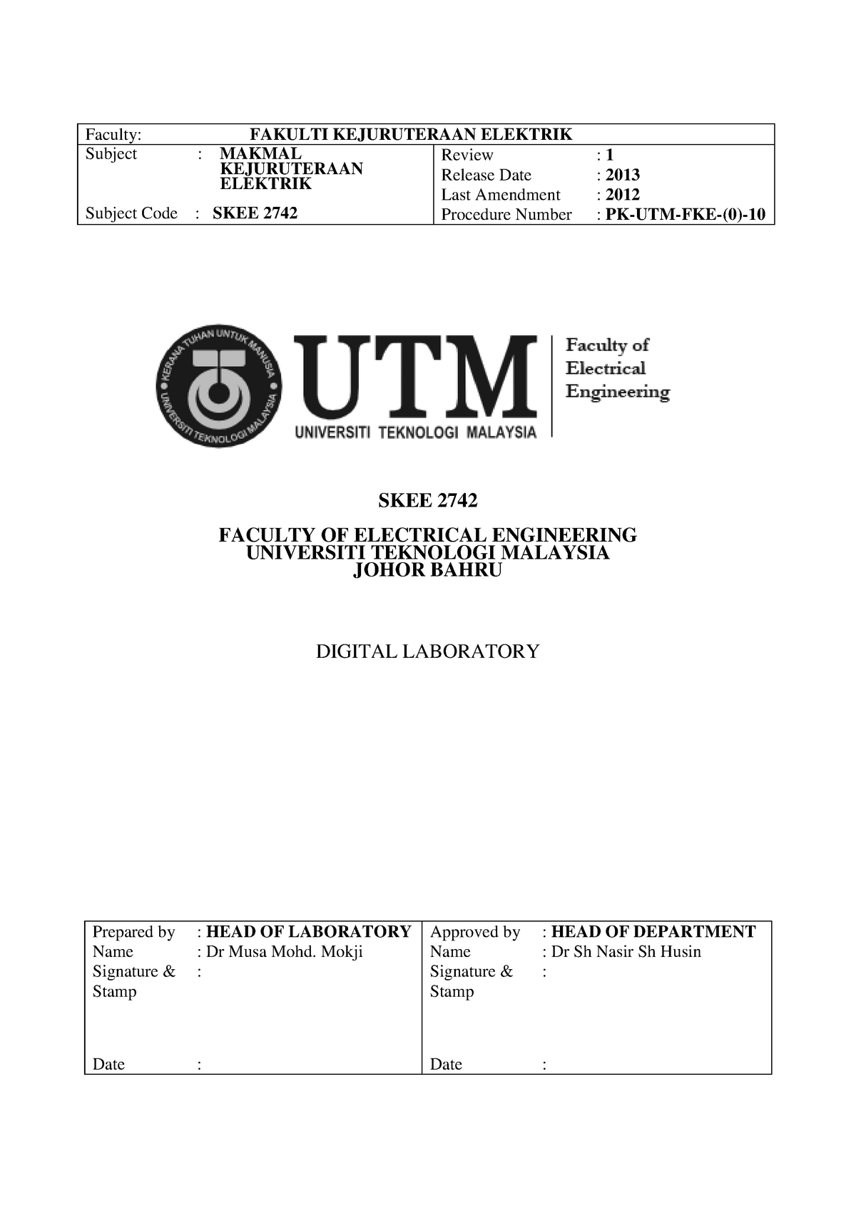 Lab Sheet (Pre-lab): Digital Laboratory - Faculty: Subject FAKULTI ...