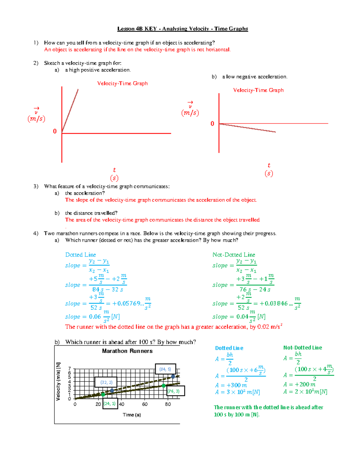 - 4B Analysing Velocity-Time Graphs - Lesson 4B KEY - Analysing ...