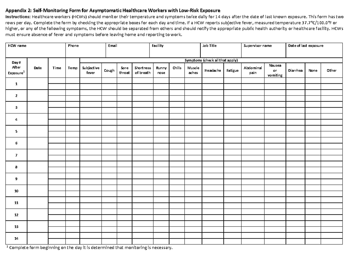 Appendix 2 monitoring form templates - Appendix 2: Self-Monitoring Form ...