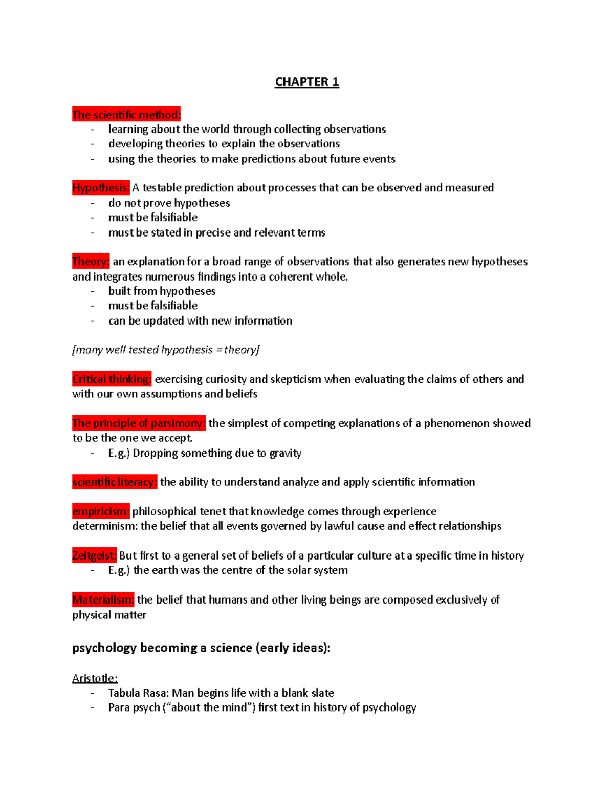 PSYC 1200 Chapter 1-4 - CHAPTER 1 The scientific method: - learning ...