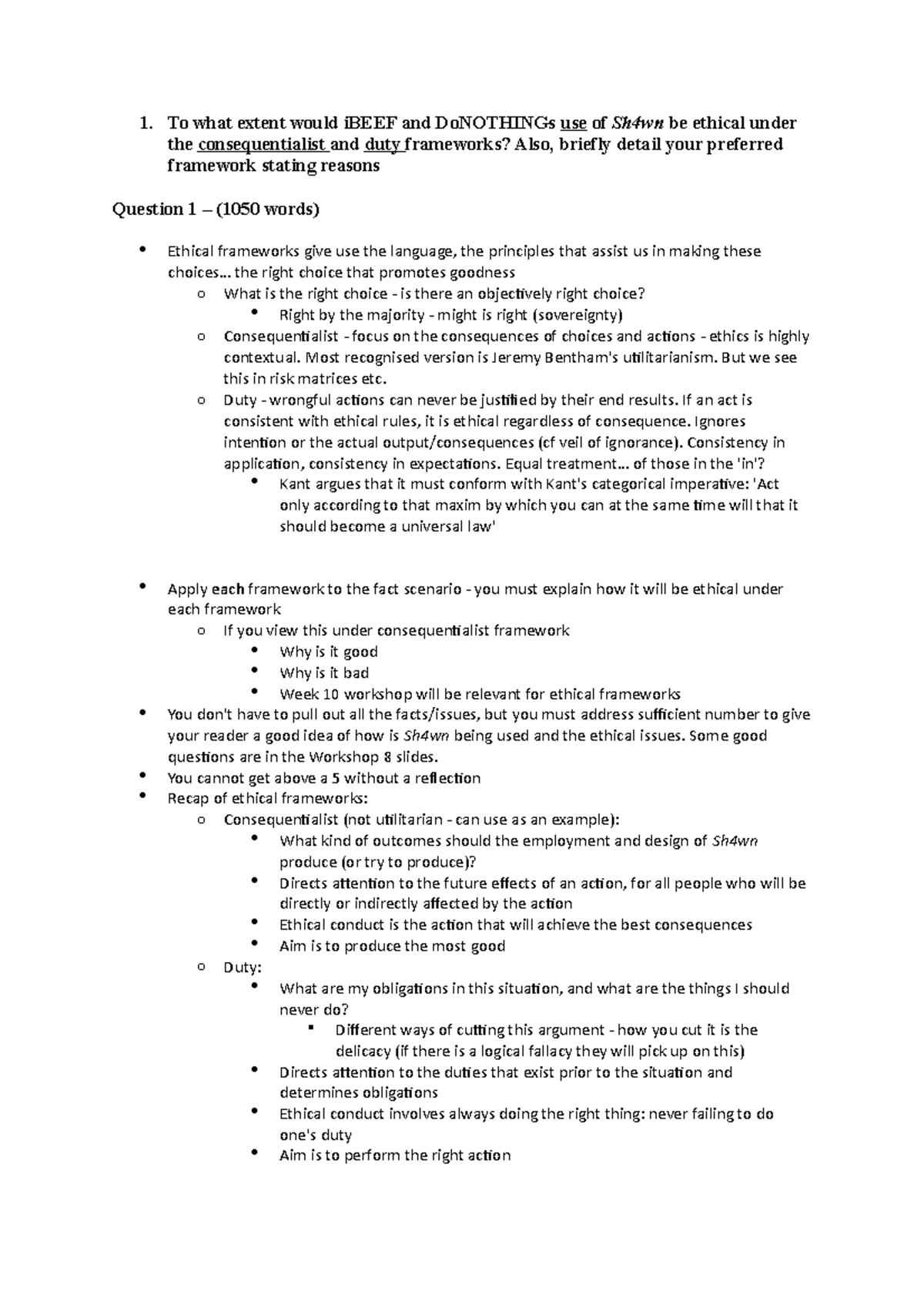 LLB250 - Notes for Essay - 1. To what extent would iBEEF and DoNOTHINGs ...