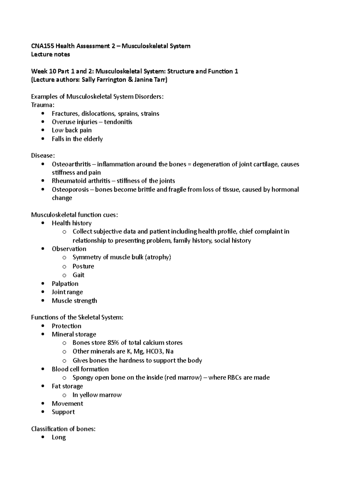 CNA155 Health Assessment 2 – Summary of Module 5: Musculoskeletal ...