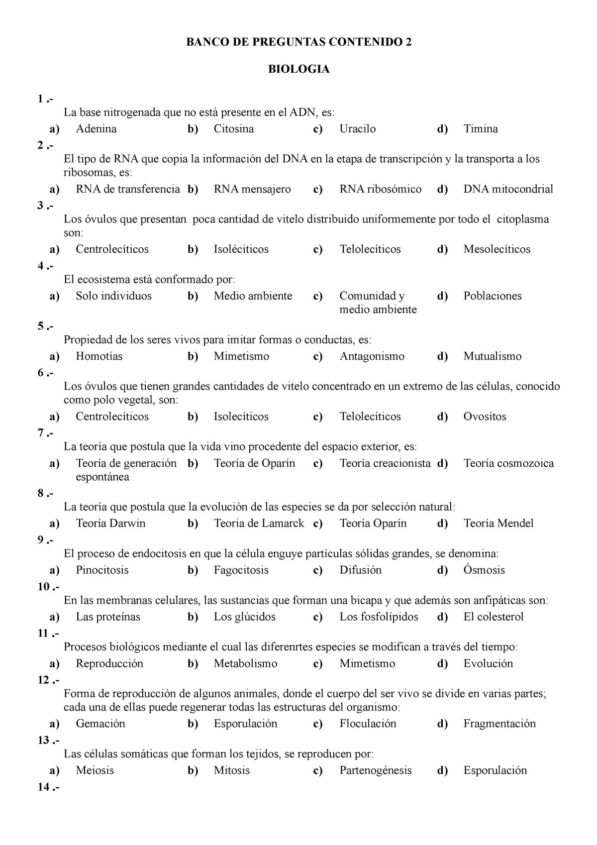 Biologia 2Examen - Wjwhw - A) B) C) D) A) B) C) D) A) B) C) D) A) B) C ...