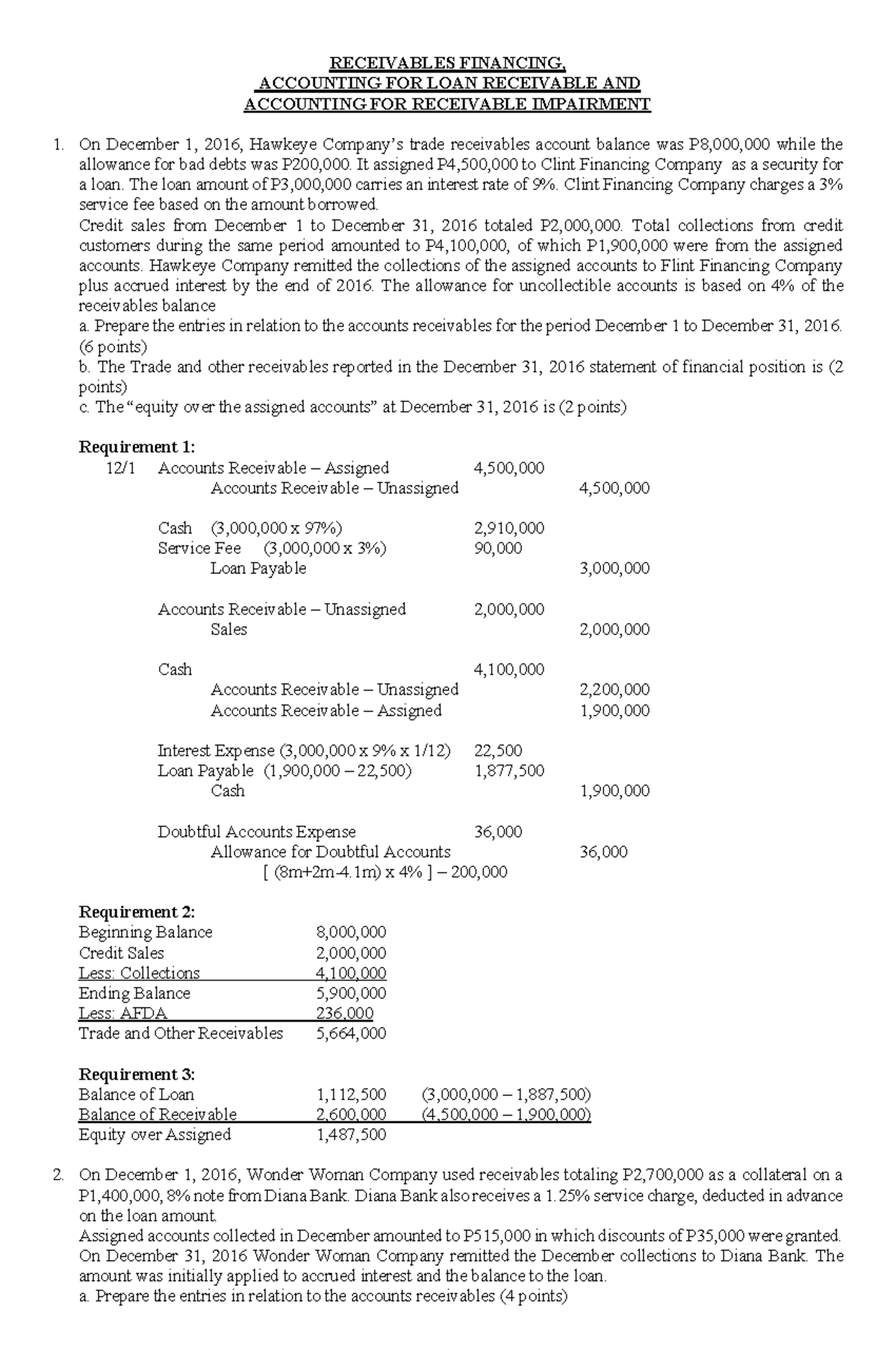 assignment of receivables obligation