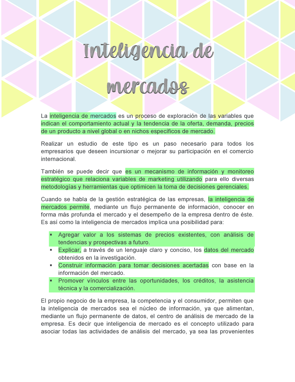 Factores Inteligencia De Mercados La Inteligencia De Mercados Es Un Proceso De Exploración De 3572