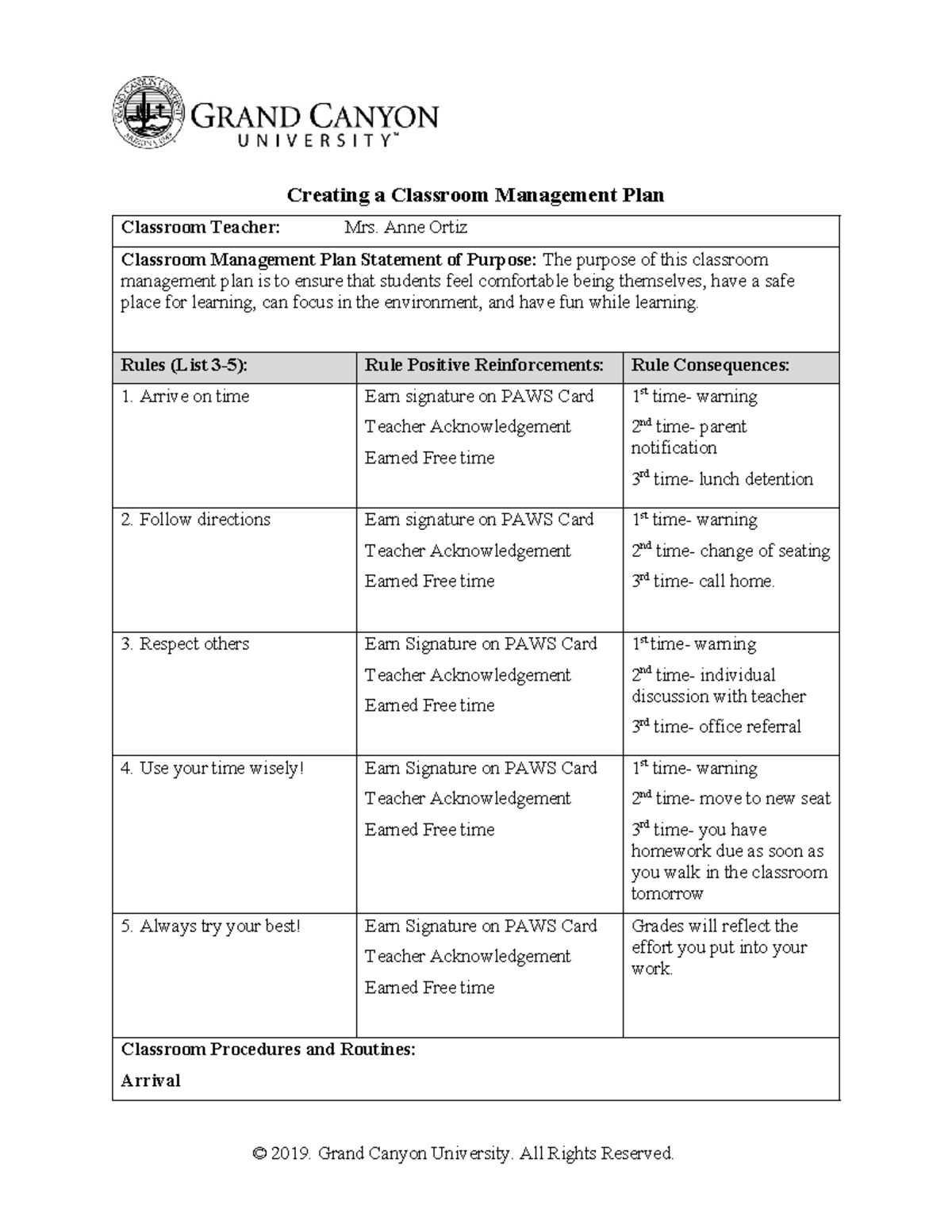 SPD 540 T 4 Classroom Management Plan - Creating a Classroom Management ...