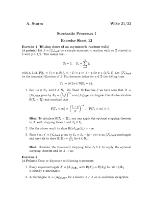 Sheet 4 - Sommersemester - A. Sturm WiSe 21/ Stochastic Processes I ...