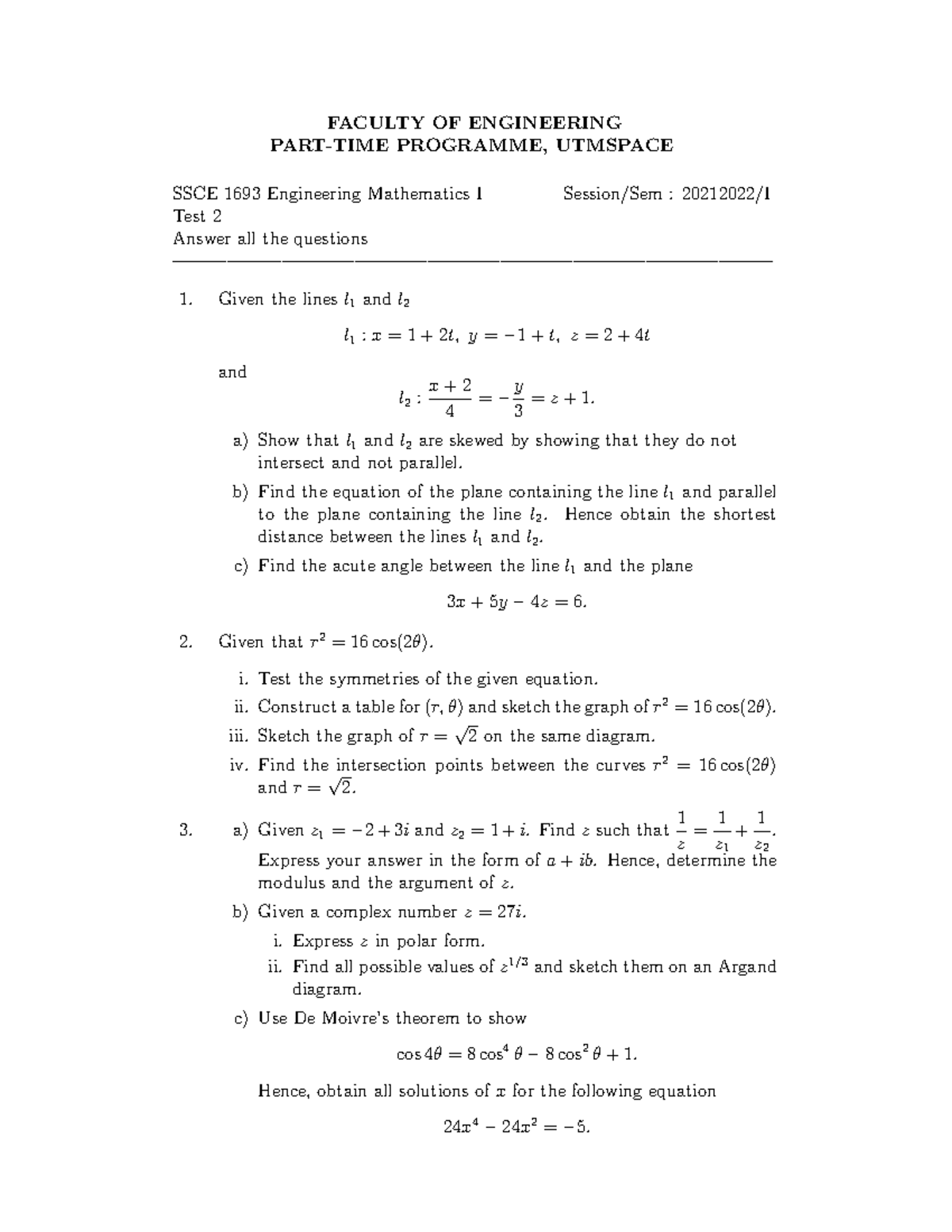 Test2-UTMSpace KL-SSCE1693-2122-1 - FACULTY OF ENGINEERING PART-TIME ...