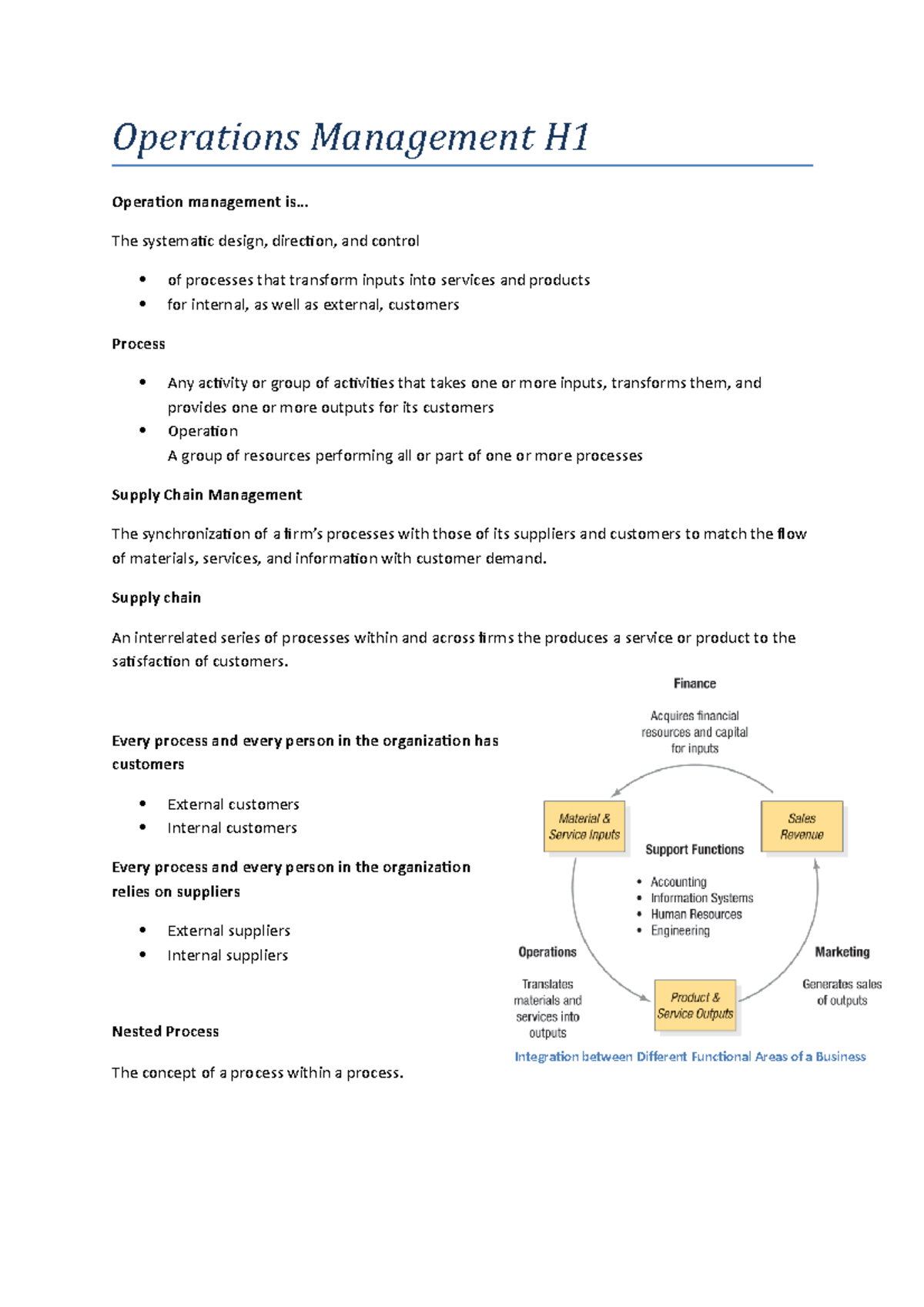 Operations Management H1 - Supply chain An interrelated series of ...