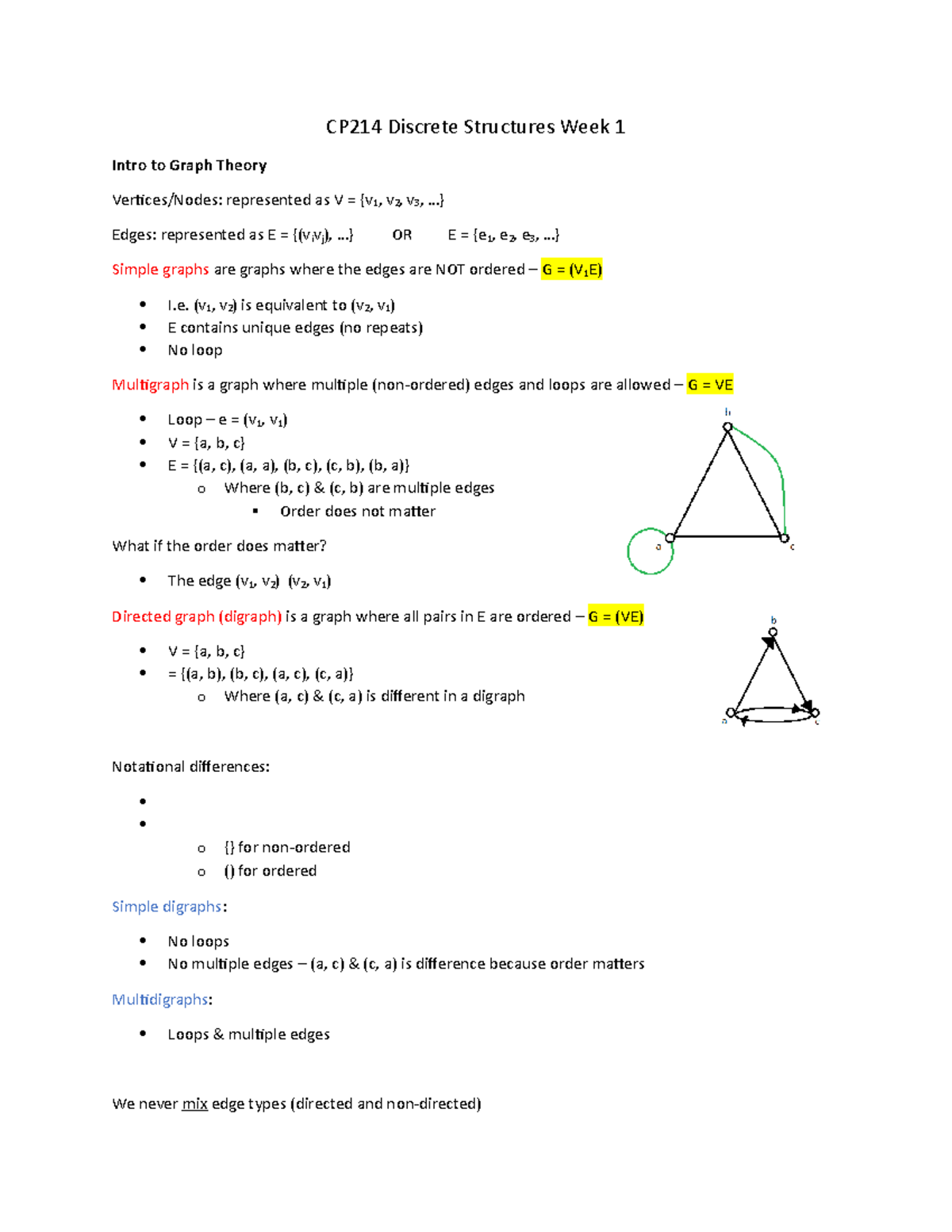 214 Notes - CP214 Discrete Structures Week 1 Intro to Graph Theory ...