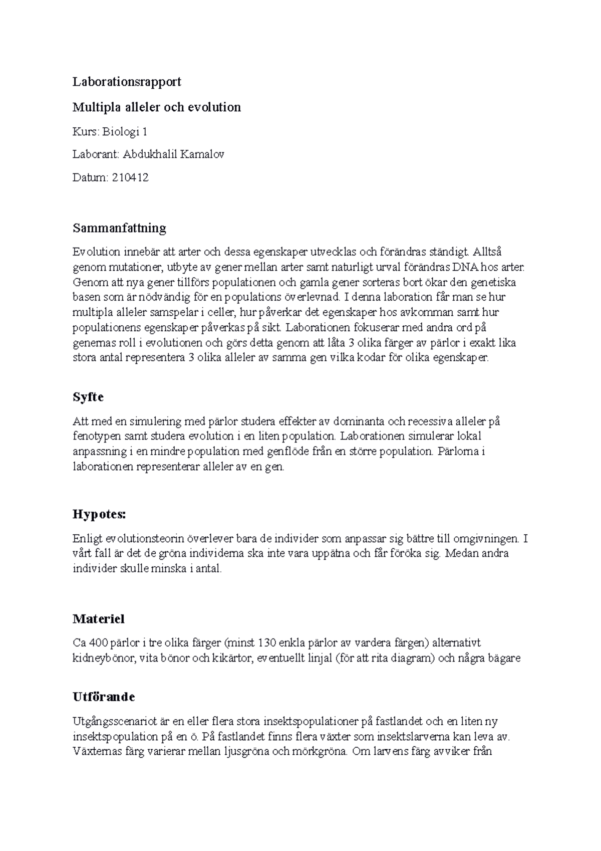 Lab Rapport - Laboration Om Genetiken - Laborationsrapport Multipla ...