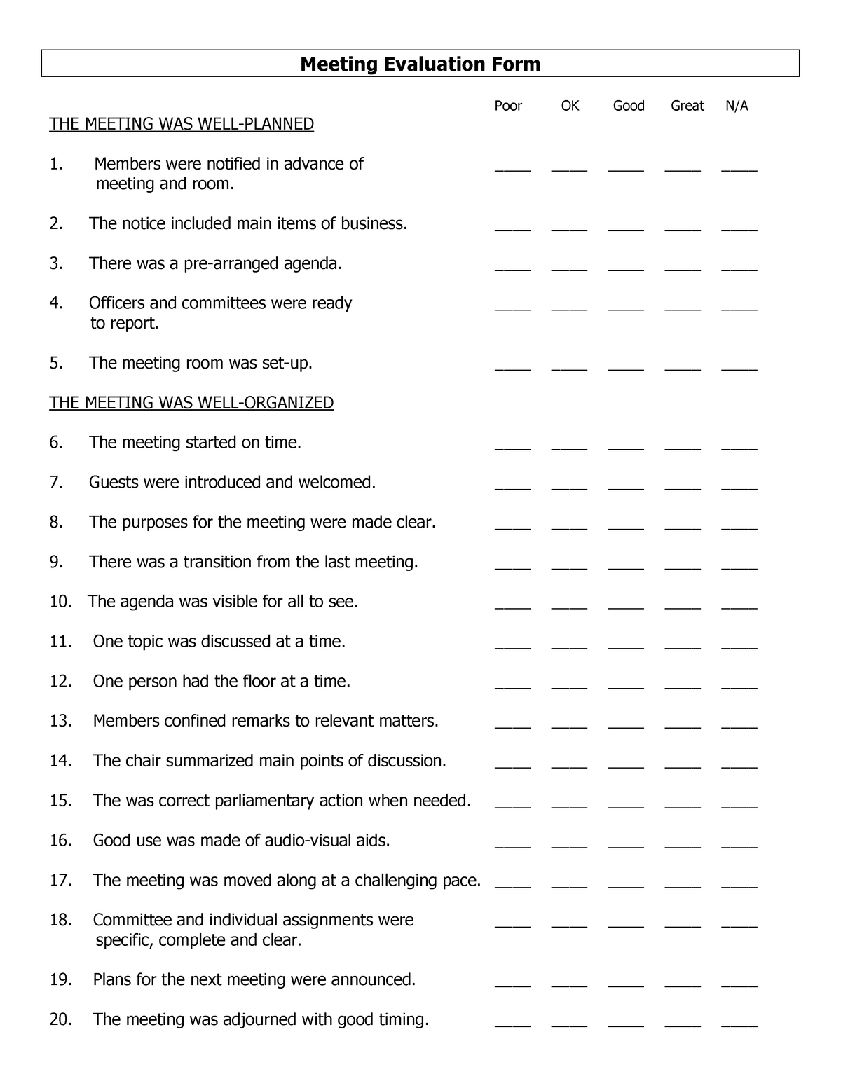 meeting-evaluation-feedback-form-studocu