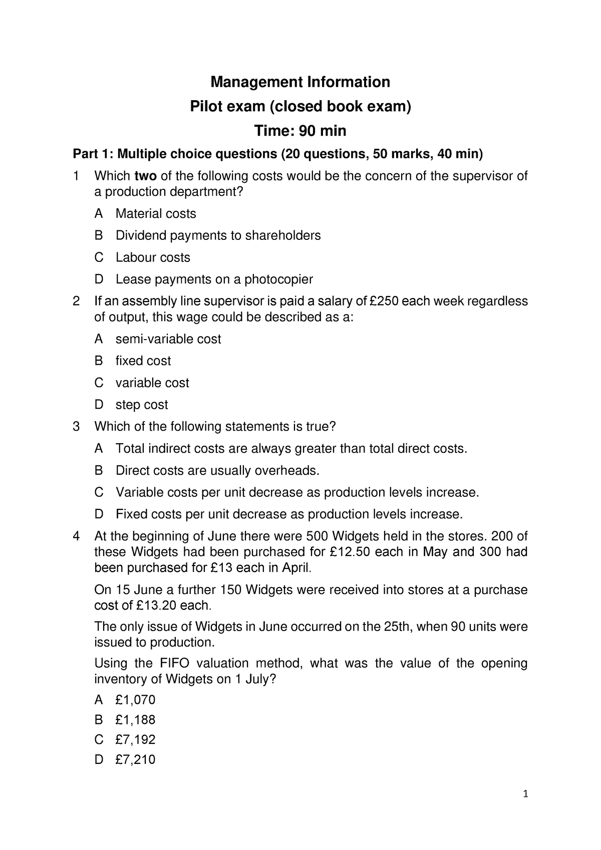 MI Pilot exam - kế toán tài chính doanh nghiệp - Management Information ...