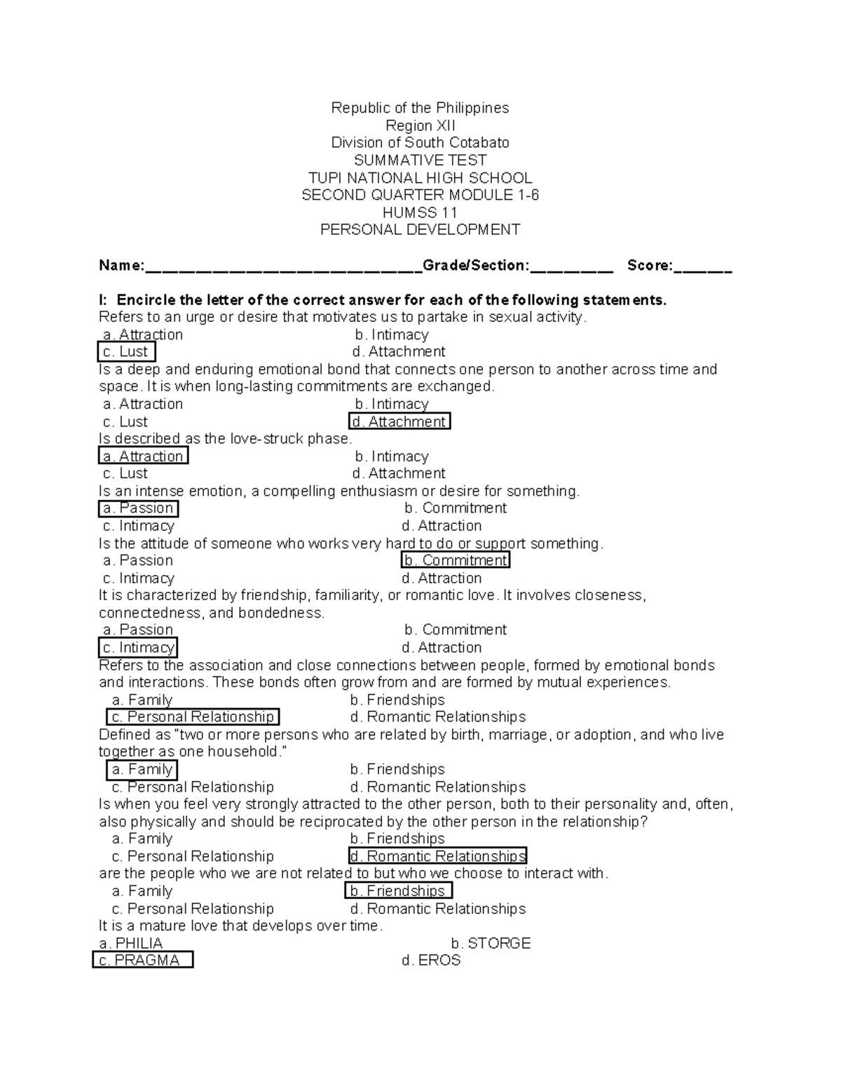 Answer-KEY- Perdev - This contains all the personal development answers ...