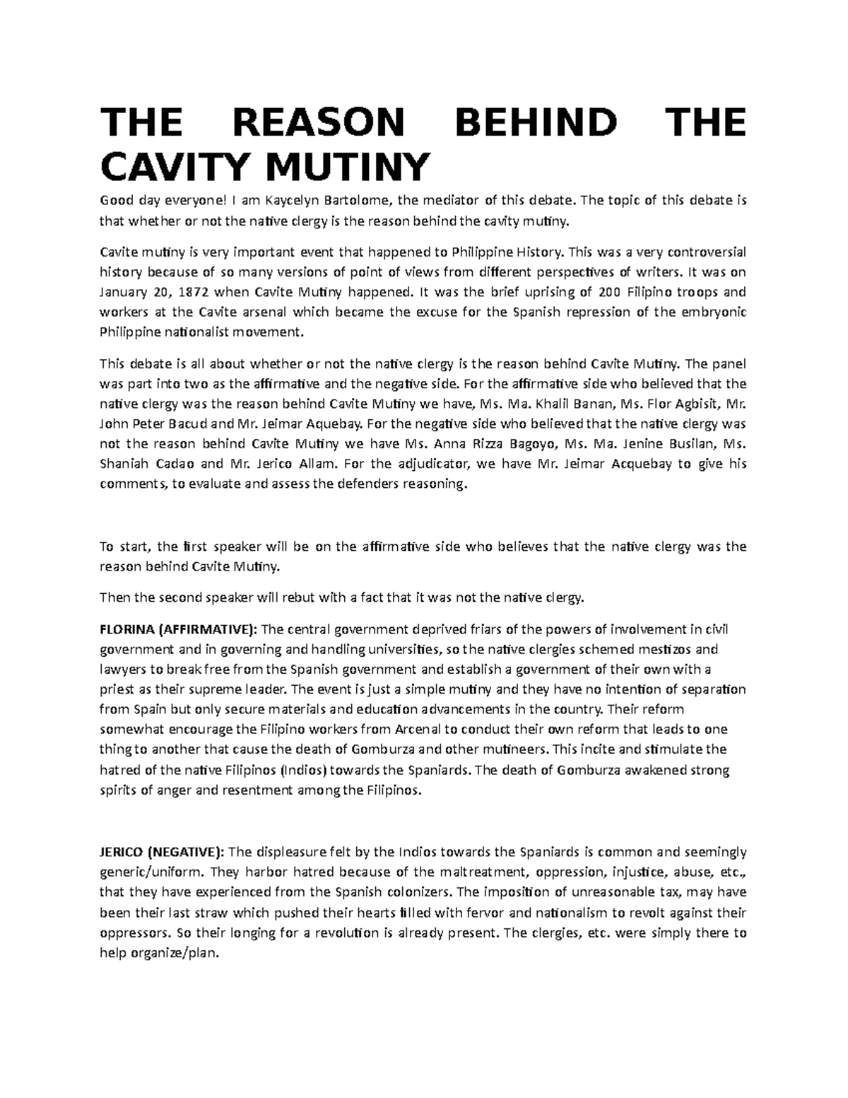 Group 1 THE Reason Behind THE Cavity Mutiny THE REASON BEHIND THE
