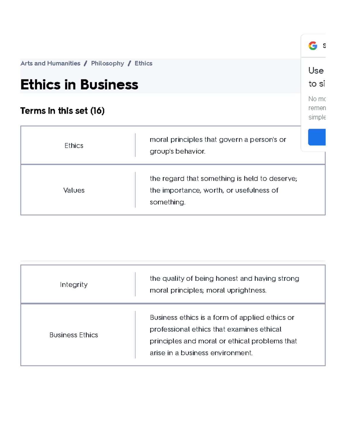 Ethics In Business Flashcards Quizlet - Ethics In Business Arts And ...