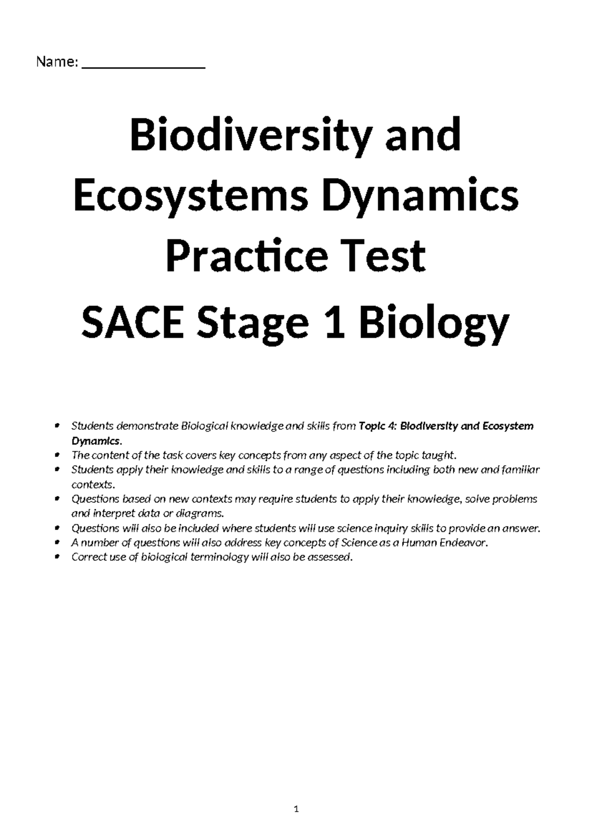 [Answer] Biodiversity Test Practice Question 2022 - Name: Biodiversity ...