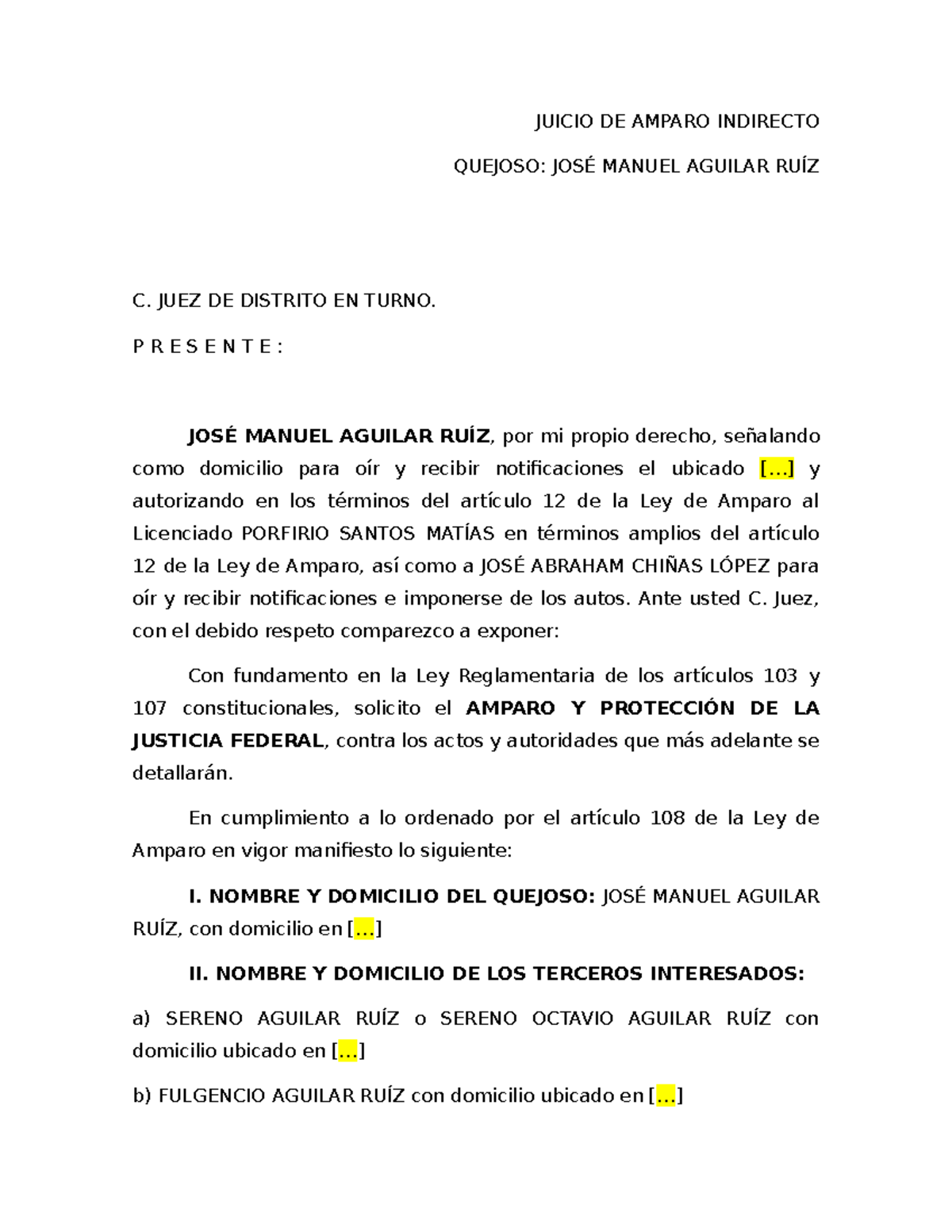 Demanda De Amparo Indirecto Por Falta De Emplazamiento En Juicio Intestamentario Juicio De 1745