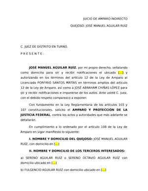 Demanda DE Amparo Indirecto POR Falta DE Emplazamiento EN Juicio  Intestamentario - JUICIO DE AMPARO - Studocu