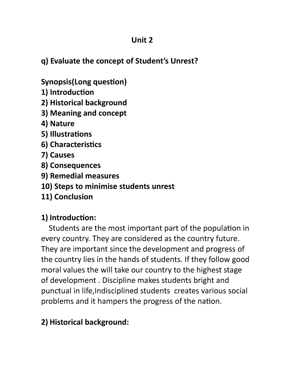 essay on student unrest in english
