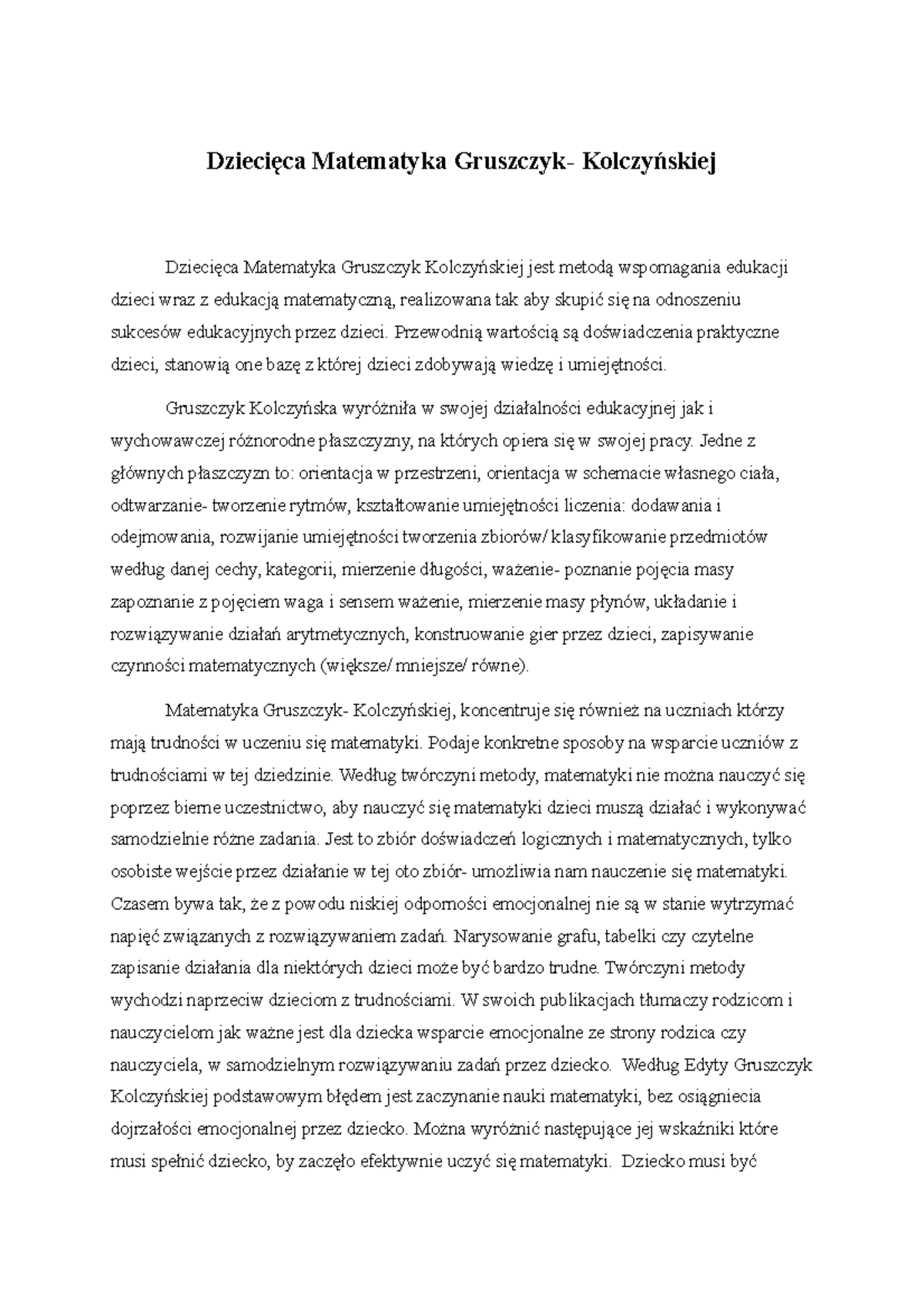 Matematyka Gruszczyk Kolczyńskiej - Przewodnią wartością są