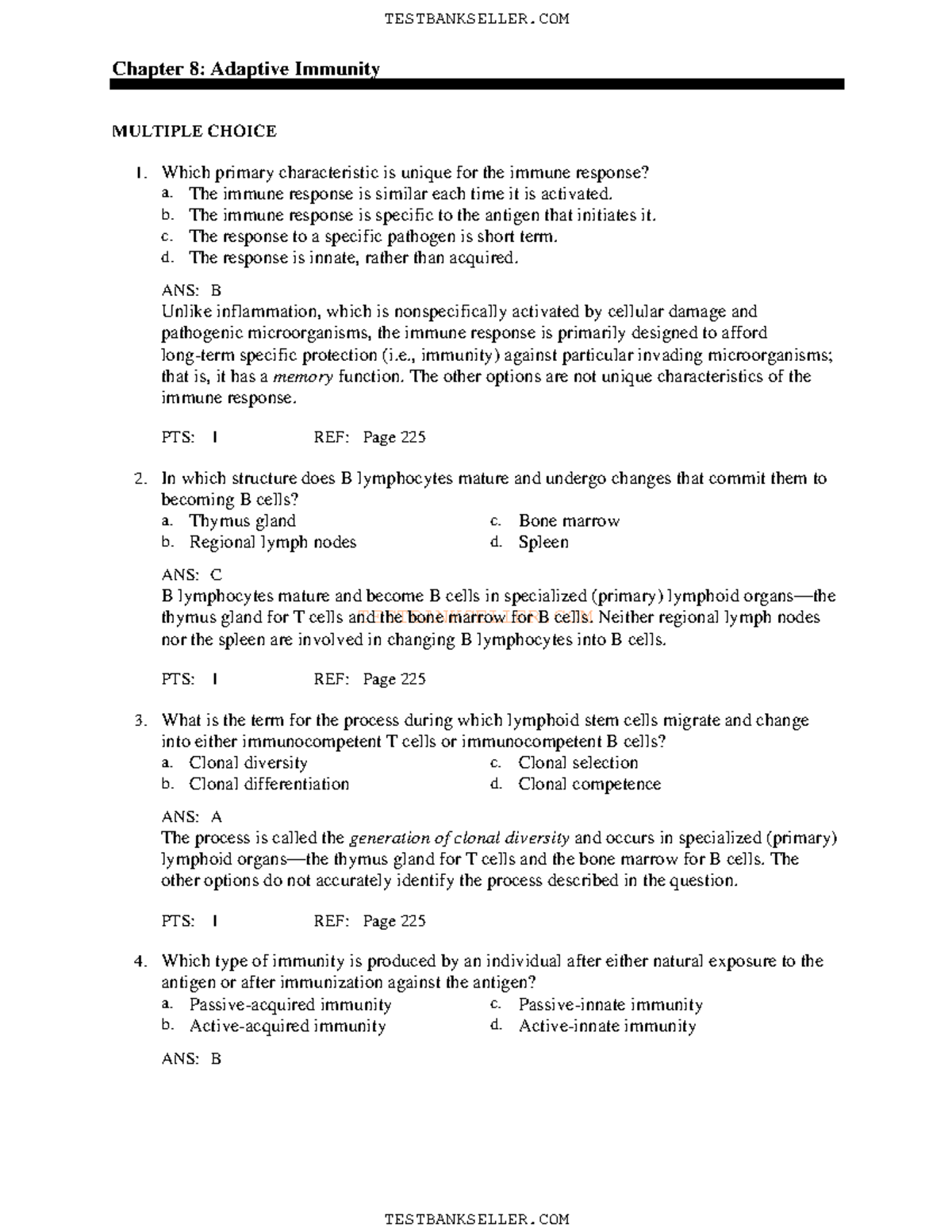 8 - Ddff - TESTBANKSELLER Chapter 8: Adaptive Immunity MULTIPLE CHOICE ...