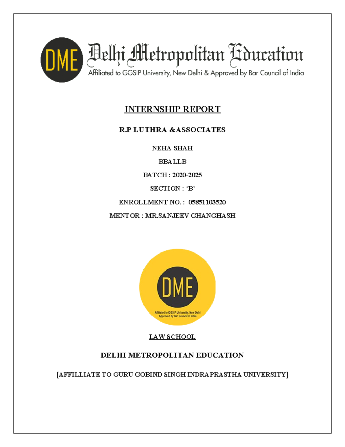 Internship Report - notes - INTERNSHIP REPORT R LUTHRA &ASSOCIATES NEHA ...