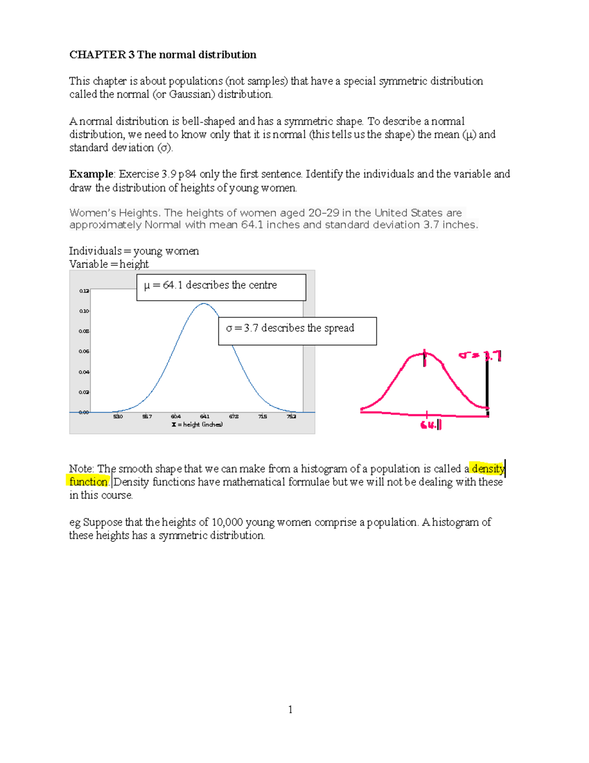 Chapter 3 notes ON1 - CHAPTER 3 The normal distribution This chapter is ...