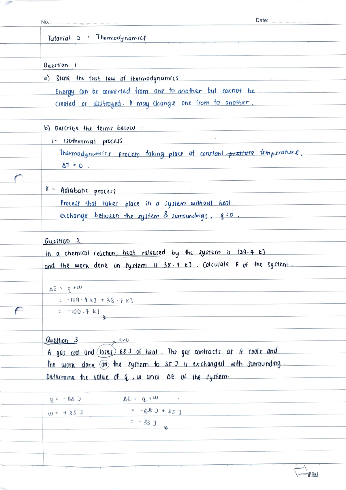 Tutorial 2 Part 1 - Thermodynamics - Principles of Physical Chemistry ...