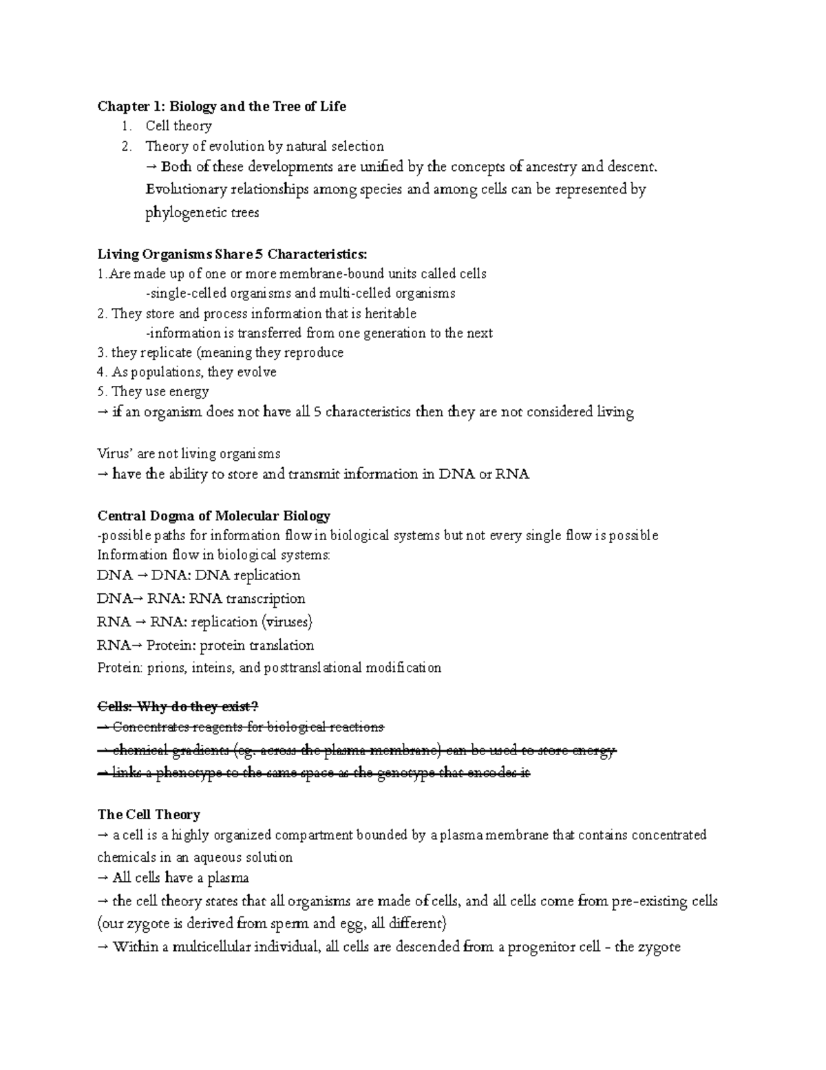 BIO1M03 Midterm 1 Note - Lecture notes `1-10 - Chapter 1: Biology and ...