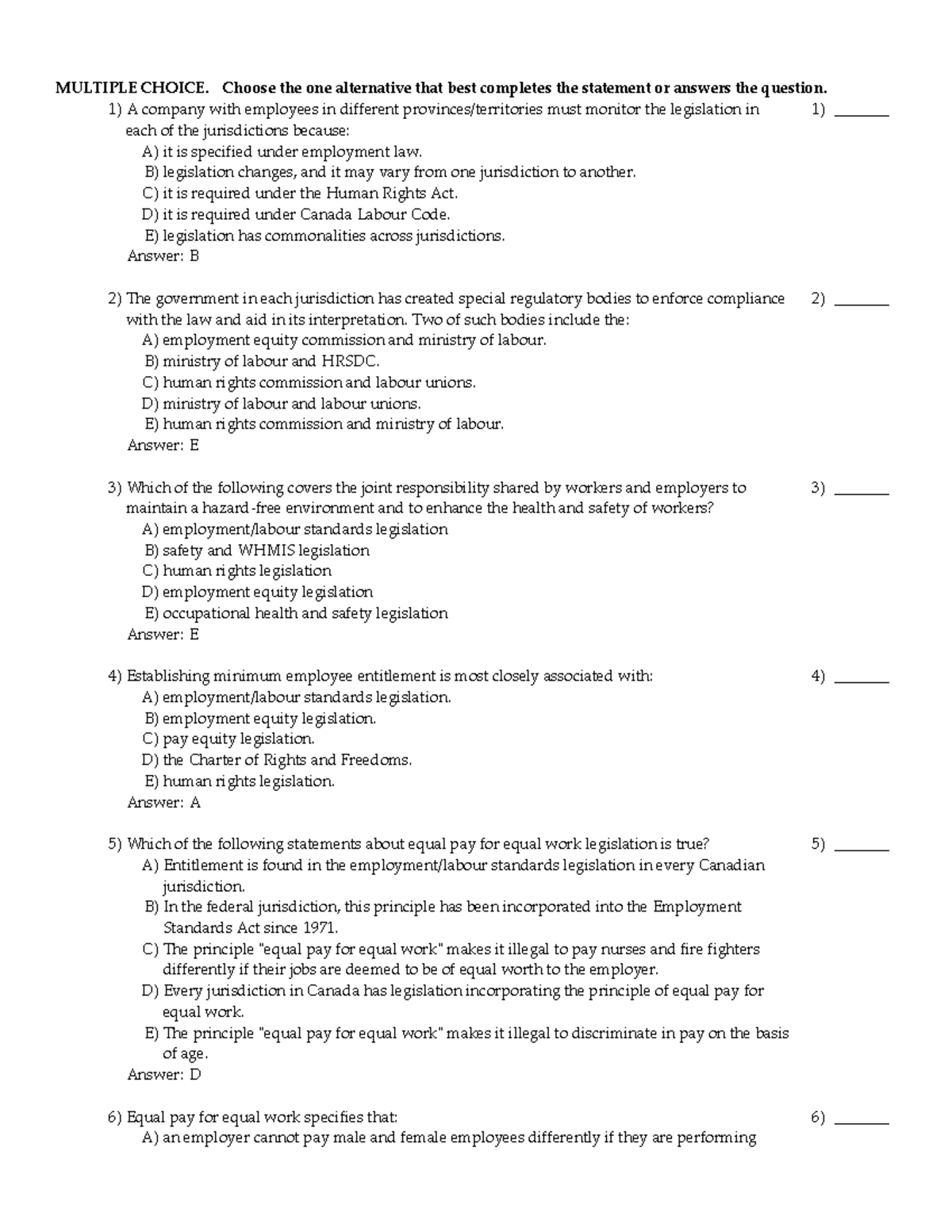 Test Bank Human Resources Management in Canada Canadian Eleventh ...