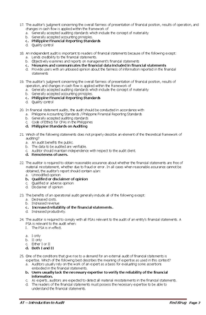 Audtheo part 1 - auditing theory practice questions part 1 - AUDITING ...