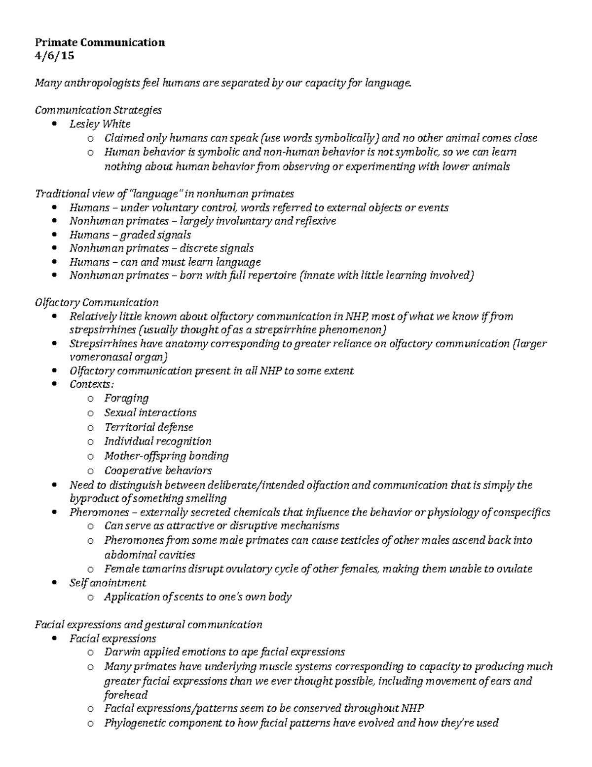 Primate behavior social learning 1 notes - Primate Communication 4/6 ...