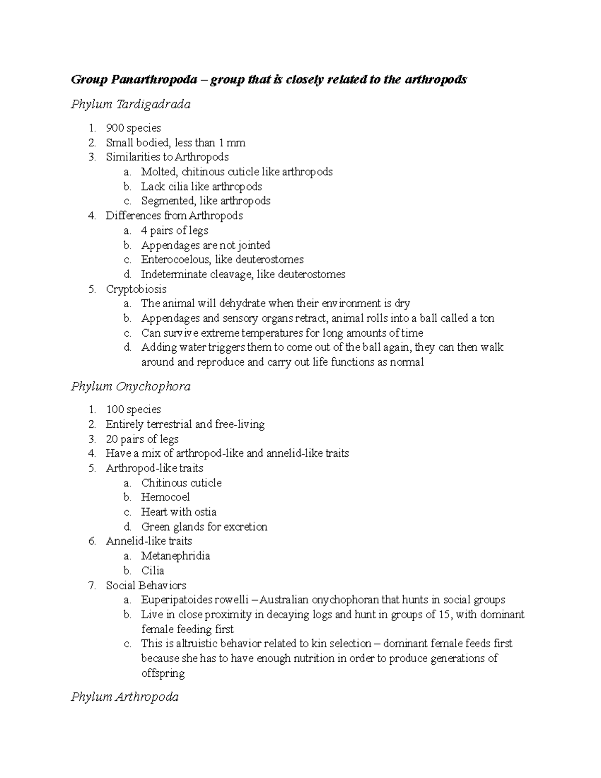 Arthropods - These are notes from Professor Allen's BIOL 302 Class ...